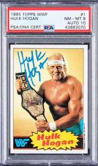 1985 Topps WWF #1 Hulk Hogan Signed Card - PSA NM-MT 8, PSA/DNA GEM MT 10 Auto
